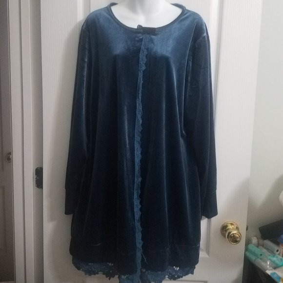 Suzanne Betro Cobalt Blue Velvet Duster Size 2X (NWT) 5 star favorite! - Picture 1 of 5